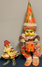 Vintage Handmade Papier-Mâché Style Clown Figures – Set of 2 – Drummer & Dancer  picture