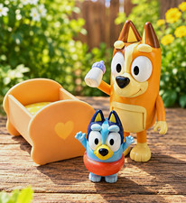 Bluey Baby Race Figure 2-Pack Chilli & Baby Bluey Cradle Playset Figure toy EUC picture