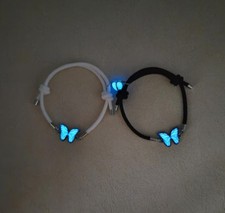 Fashion Blue Luminous Butterfly Necklace Bracelet Set For Glow In The Dark Women picture