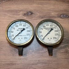 Pair Vintage Hodgman Fire Sprinkler Air Pressure Gauges Marsh 250 PSI Brass picture