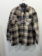 New Dickies Flannel Shirt Jacket Men’s L Plaid Quilted Lined Insulated Brown picture