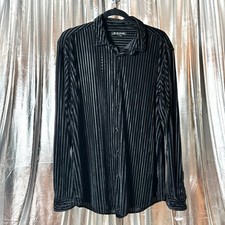 INC International Concepts Black Velvet Stripe Sheer Button Up Shirt picture