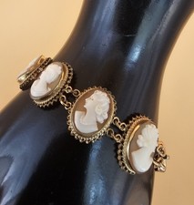 Vintage 1/20 12K Gold Filled Shell Cameo Bracelet 8 Hand Carved Portraits 7.5” picture