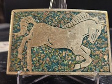 1970s Turquoise Horse Belt Buckle Made In Mexico B30 picture