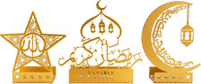 3 Pcs Gold Metal Ramadan Decorations for Home 2026, Eid Mubarak Kareem Sign Isla picture