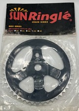 NOS SUN Ringle Sprocket 45T Old School BMX Chainring Black CNC 7075T6 Peace Sign picture