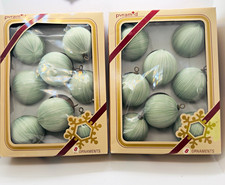 VTG Pyramid Satin Sheen Ornaments Lot 16 Sage Mint Green Spun Thread Silk Ball picture