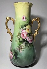 Art Nouveau Jean Pouyat Limoges France Hand Painted Porcelain Handled Vase Gold picture