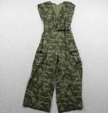 Habitual Kid Jumpsuit Girls 10 Wide Leg Cargo Utility Romper V-Neck Green Camo picture