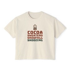 Women's Boxy Cocoa Sweaters Snowfall Snoozing Comfort Colors T-Shirt picture
