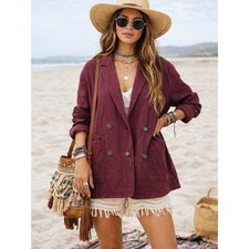 Madewell Hayfield Double Breasted Blazer Vintage Mulberry Small Cotton Academia picture