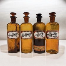 RARE 1890’s AMBER APOTHECARY PHARMACY LABEL UNDER  GLASS  LUG BOTTLE SET picture