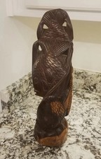 Vtg Wood Hand Carved Statue Sculpture Of Fish Dark Hardwood Intricate Heavy  picture