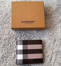 Burberry Men's Check Logo Bifold Wallet Black Gray White Credit Card picture