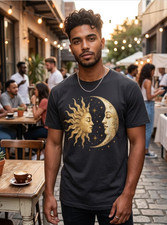 Vintage Sun And Moon Shirt Celestial Sun Moon T-Shirt Mystic Graphic Tee picture