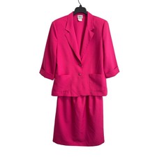 Nikki Vintage Hot Pink Skirt Suit Blazer Set Size 16 Pink 2 Piece Pockets picture