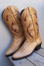 DAN POST Mens Cowboy Western Dress Boots Tan Brown Leather Riding Sz Size 10.5D picture