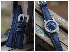 24/20 mm Navy Blue handmade canvas denim watch strap | Ready-to-Go | US-DutyPaid picture