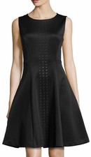 NWT Anthropologie Philosophy Black Sleeveless Scuba Grommet Fit Flare Dress M picture