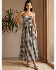 Commense Gingham Maxi Dress Size S Black White Cottagecore Minimalist picture