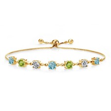 3.66 Ct Round Blue Zircon Green Peridot 18K Yellow Gold Plated Silver Bracelet picture