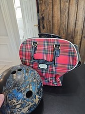 Vintage Leeds Travelwear Red Plaid Bowling Ball Bag & AMF BALL VTG Ball=13lb  picture
