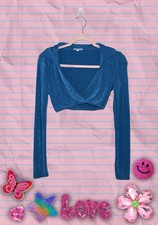 Superdown Shimmering Metallic Blue V-Neck Crop Top NWT Y2K picture
