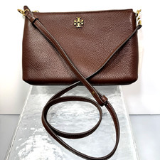 NWT Tory Burch Women's Mercer Pebbled Wallet Crossbody Hickory Brown Ret $228 picture
