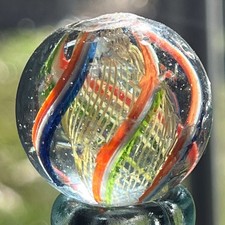Antique German Handmade Latticinio Swirl Marble 1.17” Yellow Core picture