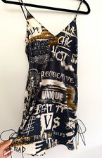 Victoria's Secret x Balmain Graphic Print Slip Mini Dress V-Neck S Lace-Up picture