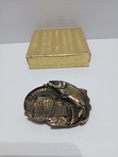 Id Rather Be Fishing Salmon Belt Buckle Brass Gold Tone Great American Buckle picture