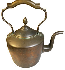 Antique English Copper Tea Kettle Gooseneck Dovetail Hollow Handle 19th C picture