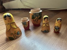 Vintage Russian set of 3 matpewka nesting wooden dolls picture