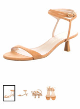 Stuart Weitzman Wom. Camel Suede Wrap Ankle Strap Nudist Kitten Heel sandal, 7 picture
