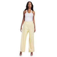 ASOS Light Yellow Twill Satin Buttermilk Pleated Side Zip Wide Leg Pants Size 2 picture