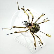 Vintage Cynthia Chuang Yellow Swirl Ceramic Gold Tone Stick Pin Spider Brooch picture