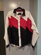 Vintage Shirt Panhandle Slim Cowboy Western Black, White Red, Pit To Pit 26.5=XL picture
