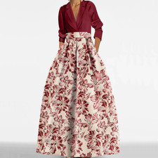 A-Line Princess Maxi Length Mondressy Dress in Red Satin Formal Embroidered 12 picture