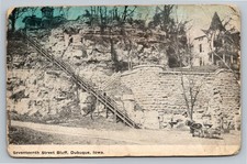1910 Dubuque Iowa 17th Street Bluff Steps Horse Carriage Tinted Postcard picture
