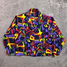 Vintage 80s Womens Abstract Geometric Button Up Jacket Top Art to Wear M picture