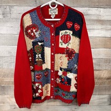 Vintage Heirloom Collectibles Patchwork Heart Embroidered Cardigan Sweater XL picture