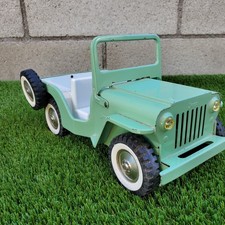 Vintage 1960's Tonka Light Mint / Sea Foam Green & White Jeep Runabout  W Spare  picture