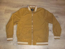 Men's H&M Mustard Brown Bomber Light Jacket Lined White Stripe Ribbed Size M picture