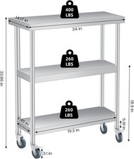 GRAVEE Stainless Steel 3-Tier Kitchen Prep Work Table with 2 Undershelves picture
