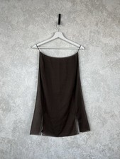 PRADA Vintage Brown Silk Slip Skirt IT 42 US S M Made in Italy Sheer Mesh Y2K picture