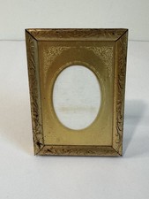 Vintage Mini Gold Tone Picture Frame Oval Portrait Easel Back Ornate Victorian picture