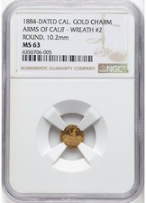 RARE VARIETY - 1884 Rd California Gold, Arms of Calif Gold / NGC MS63 / R.8 picture
