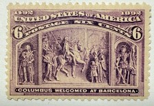 US #235a 1893 6c red violet “Columbus at Barcelona” *pink back*, MLH/VF;$130 SCV picture