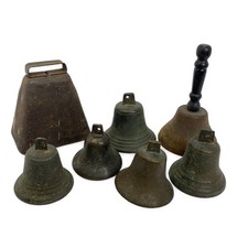 Collection of 7 Vintage Metal Bells - Cow Bell, Dinner Bell, etc. picture
