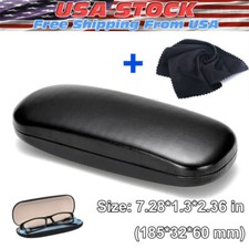 NEW Clam Shell Hard Eyeglasses PU Glasses Case Black w/Microfiber Cleaning Cloth picture